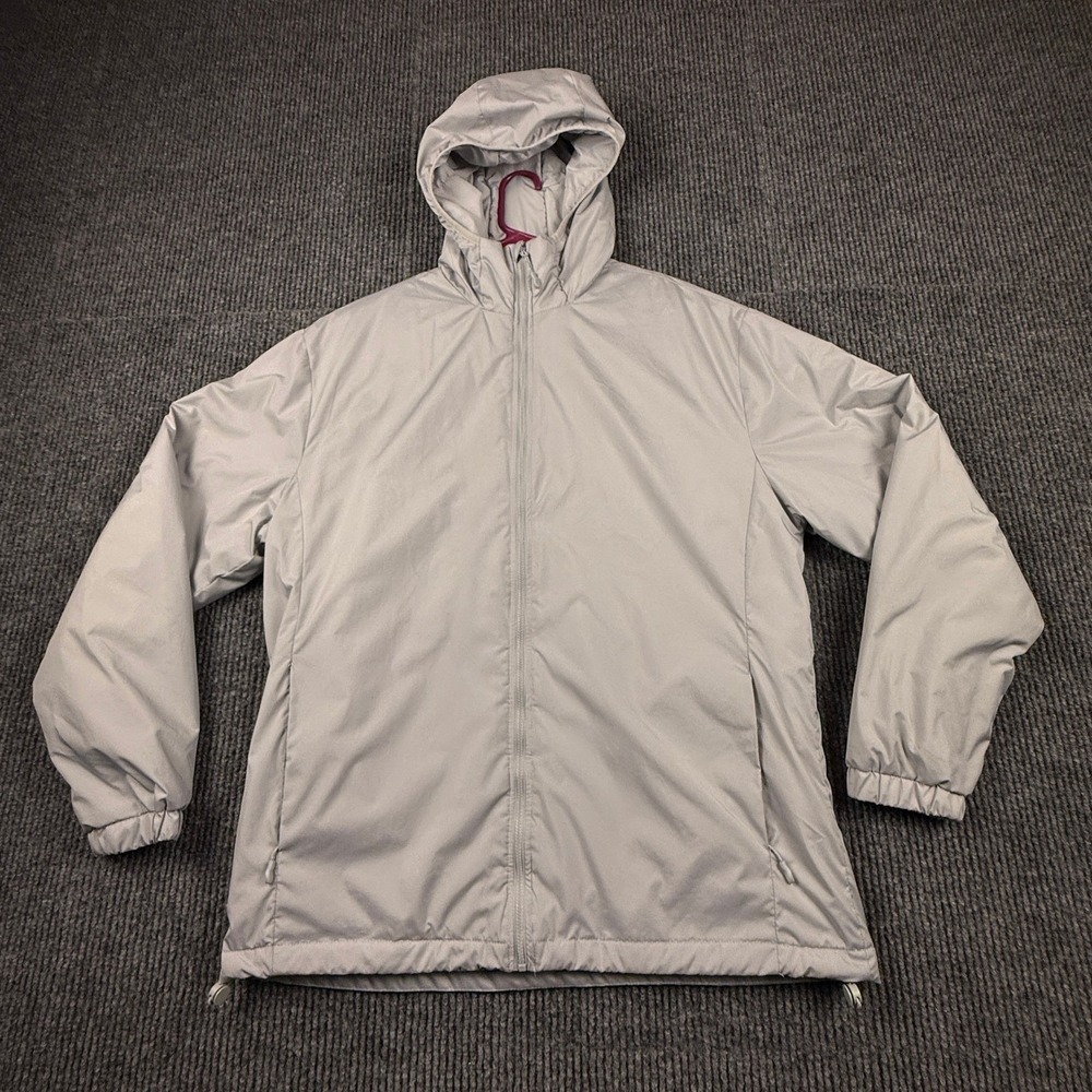 Swiss Tech Mens Size M Light Grey Hooded Puffer Jacket Full Zip Insulated